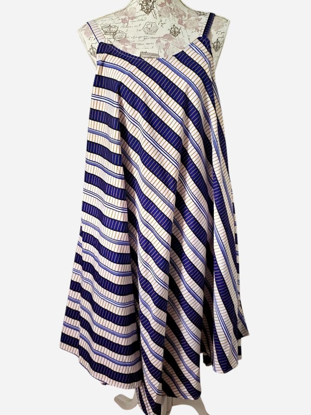 Navy, White & Gold Striped Circle Umbrella Dress
